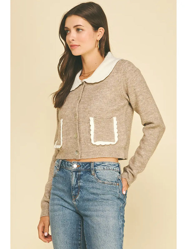 Lovely Collared Cardigan with Patch Pockets