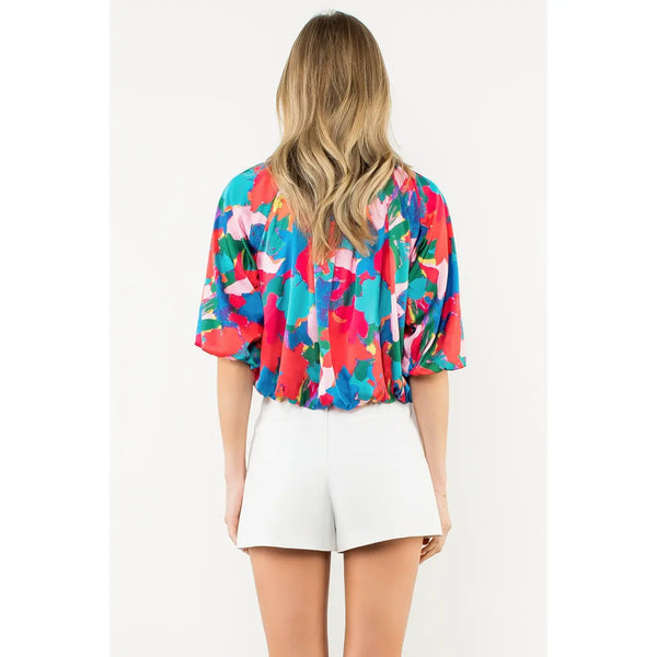 Balloon Sleeve Abstract Print Top
