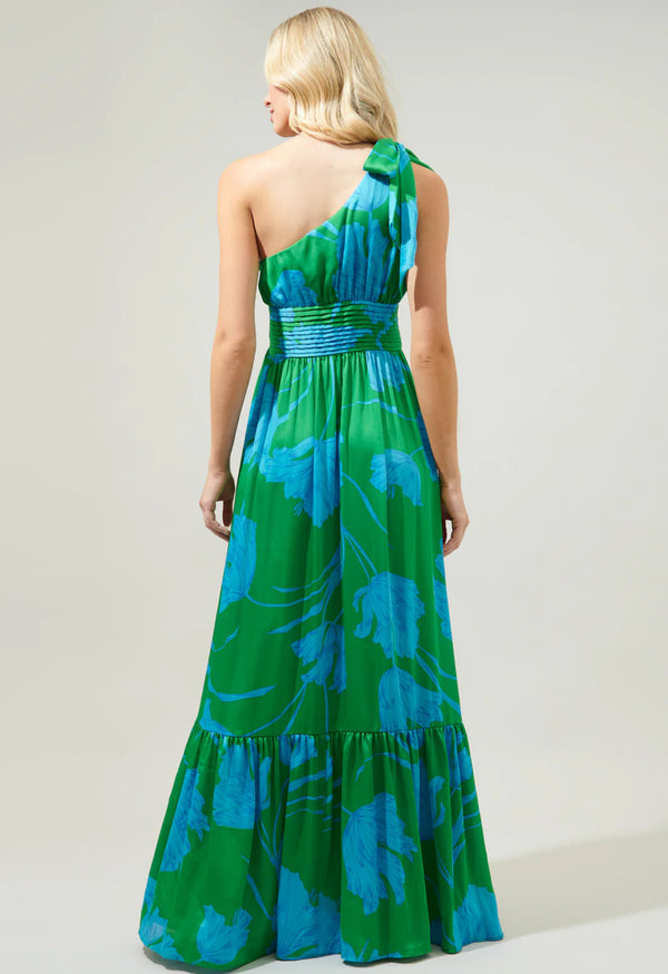 Seamoss Blue Floral Bayou One Shoulder Maxi Dress