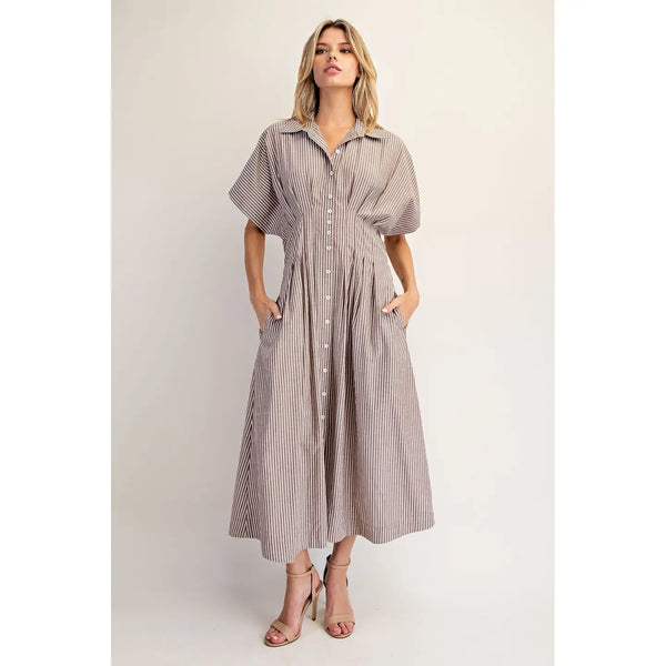 Striped Pleated Maxi Dress