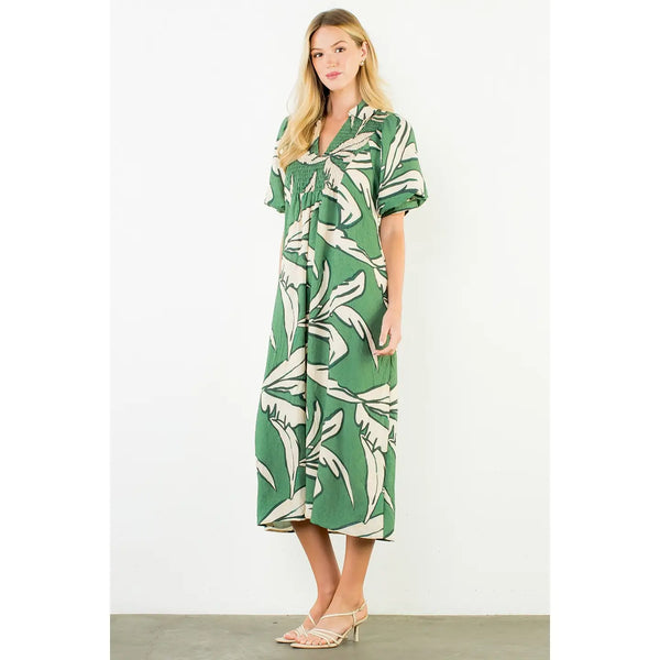 Green Geometric Print Maxi Dress