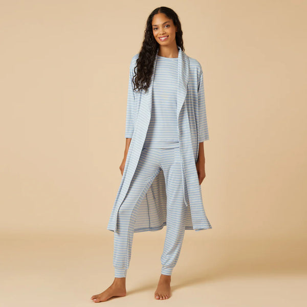 Dream Shawl Collar Robe - Sky Blue Stripe