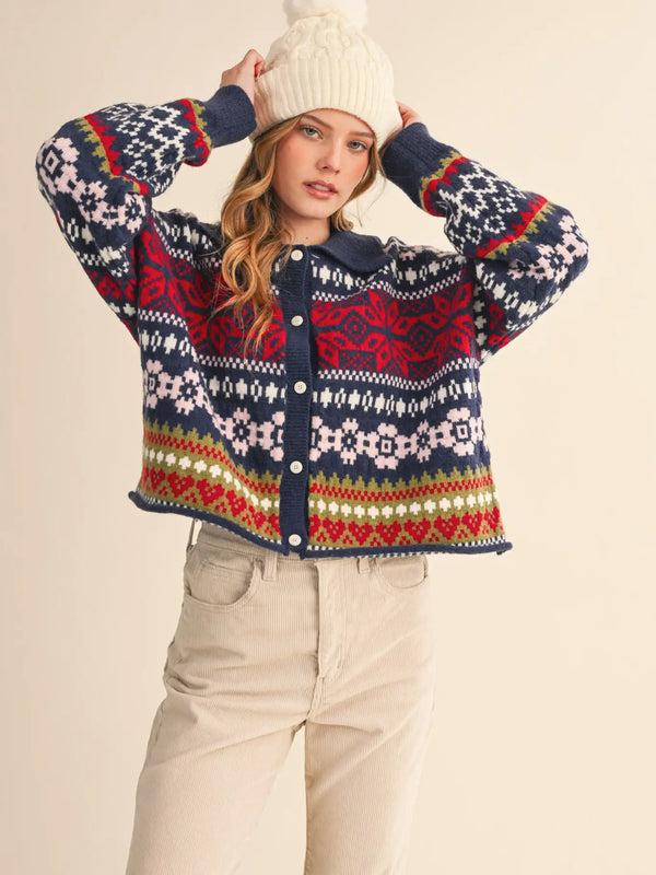 Navy Fair Isle Sweater Cardigan