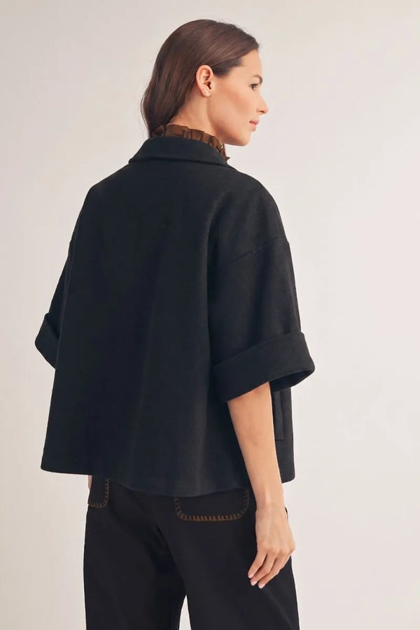 Black Half Sleeves Double-Breasted Short Coat