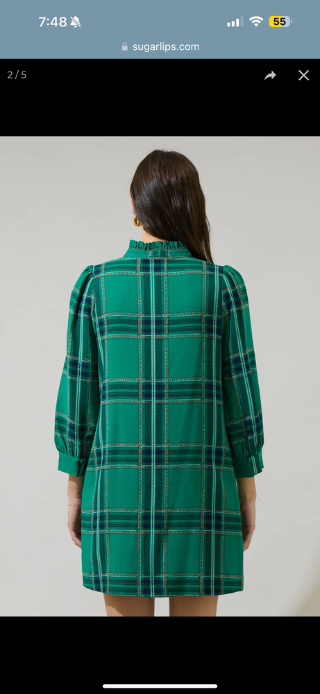 Woodland Jade Plaid Shift Dress