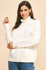 Argyle Pattern Turtle Neck Sweater - Ivory