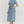 Striped Blue Floral Print Midi Dress Featuring Shirt Collar w Drawstring Waist