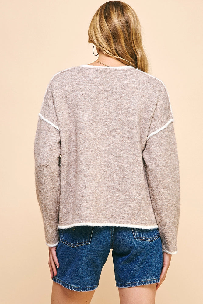 V-Neck Pullover Sweater - Oatmeal