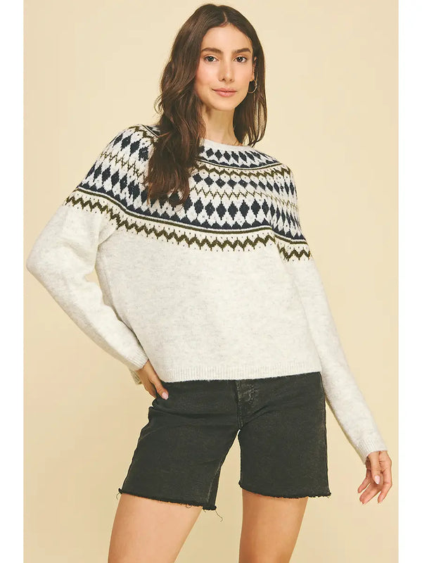 Nordic Pattern Knit Sweater | Heather Grey
