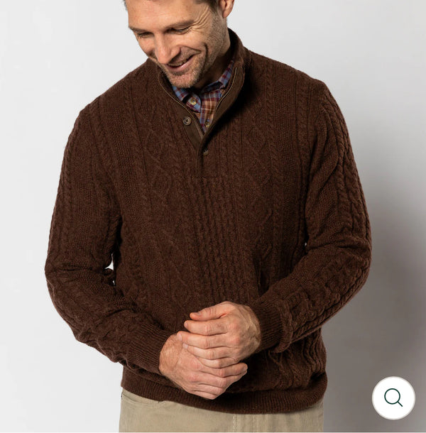 Haines 1/4 Zip Cable Knit Sweater Dark Brown Heather