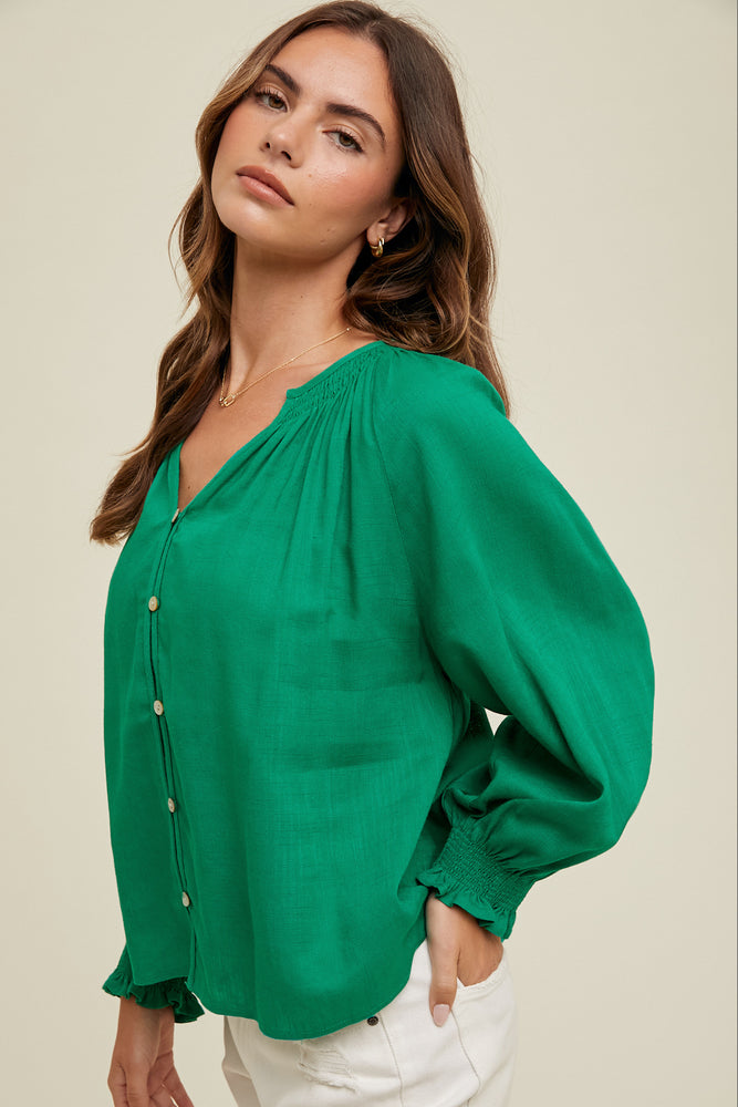 Emerald Drop Shoulder Blouse