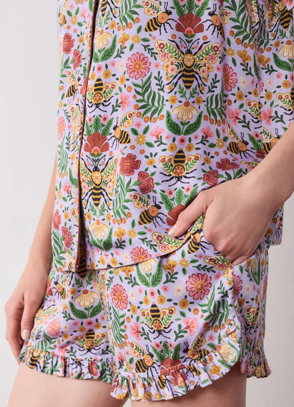 Eco Satin Ruffle Short Set in Bee Tapestry