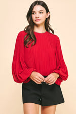 Pleated Woven Top - Red