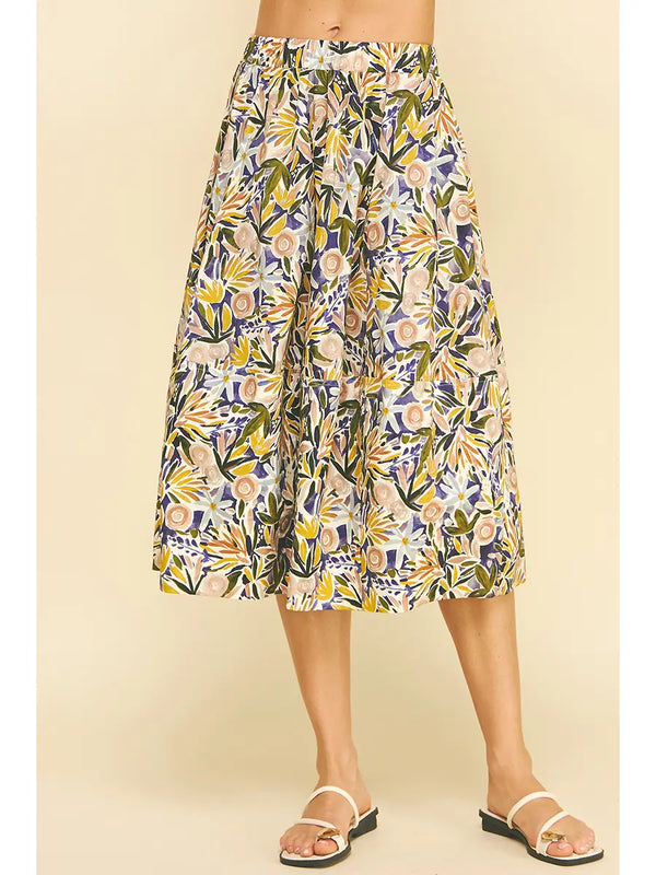 Floral Print A-Line Skirts Purple Multi