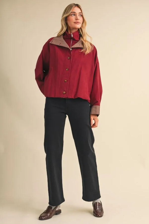 Rustic Red Bubble Hem Houndstooth Coat