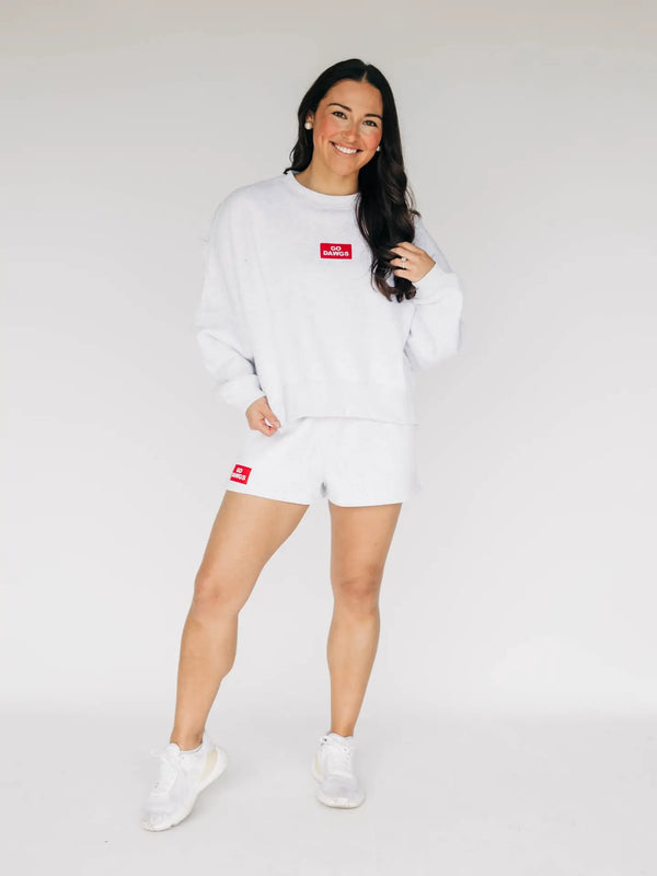 The Becca Boxy Crewneck Go Dawgs Woven Label | Ash