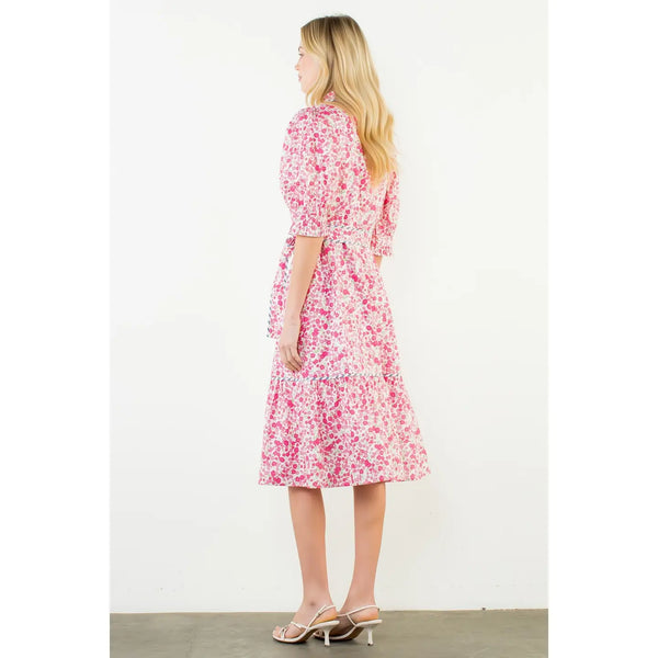 Pink Sleeve Floral Detail Button Down Dress