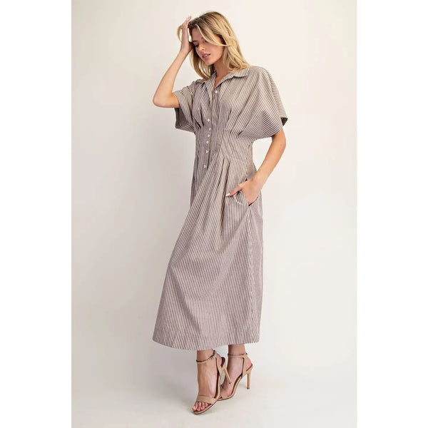 Striped Pleated Maxi Dress