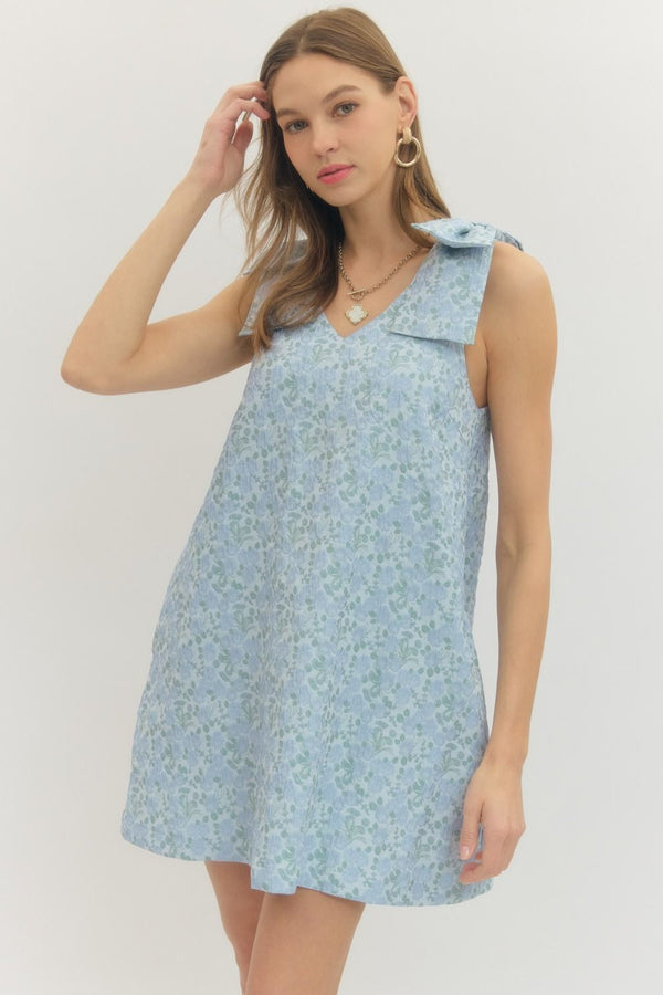 Blue Floral Sleeveless Mini Dress