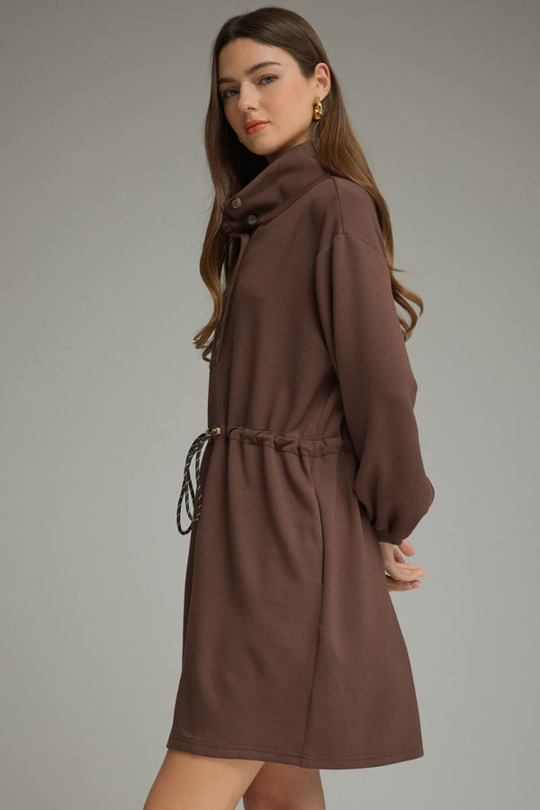 Espresso Solid Balloon Sleeve Knit Mini Dress