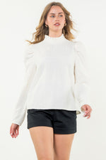 Textured Long Sleeve Top: Cream