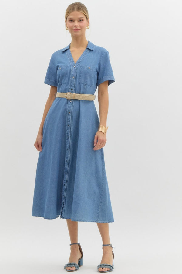 Denim Midi Shirt Dress with Belt – Watson's Mercantile