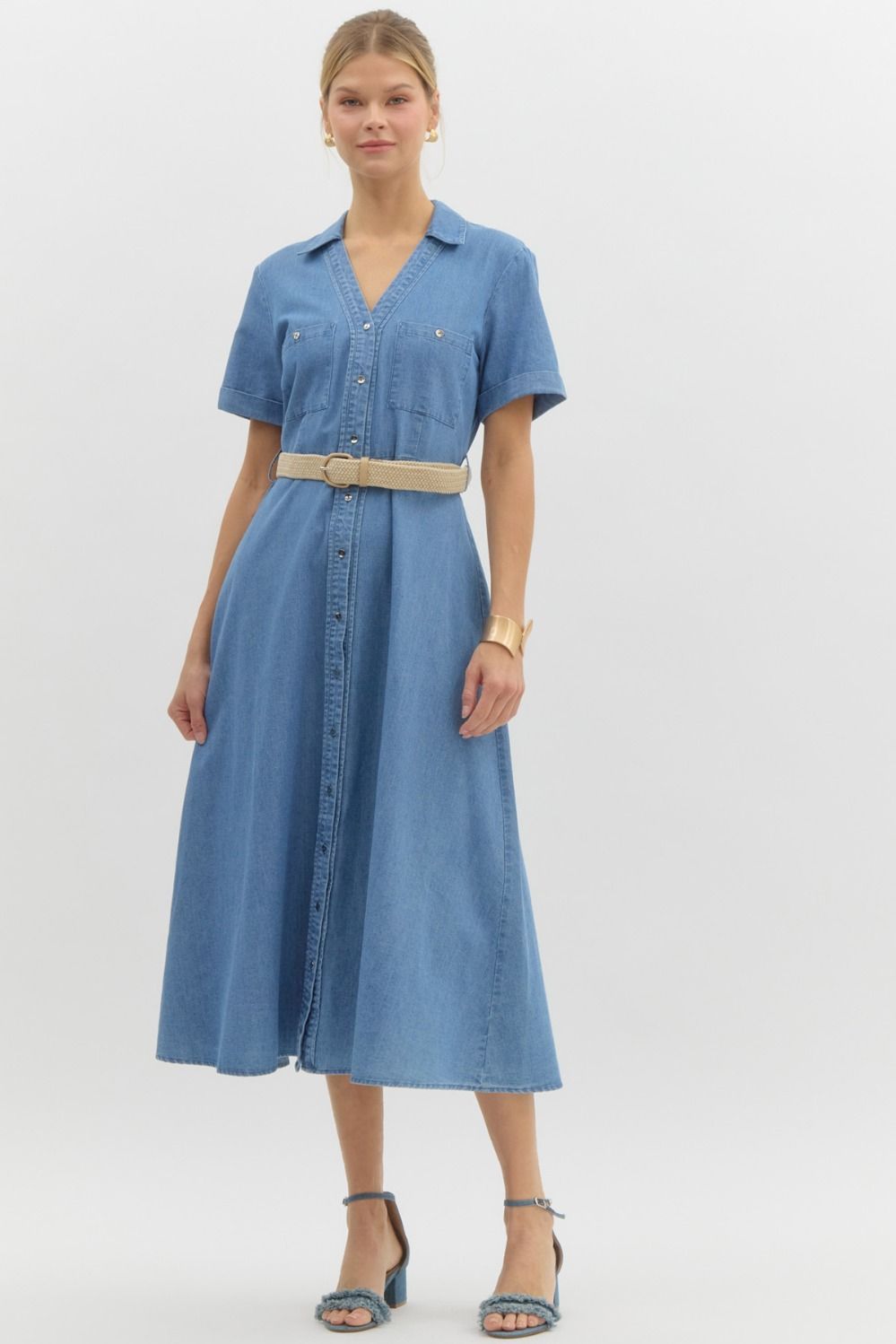 denim shirt dress with belt Midi – Watson's Mercantile Style:2 Black Dress Wedding Oregon Long puff sleeves cgw5087