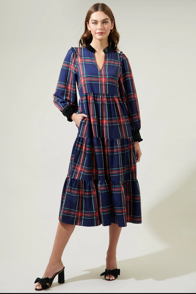 Lakeview Plaid Sherrill Maxi Dress Navy