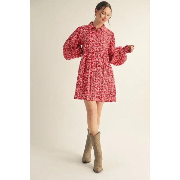 Red Button Down Floral Dress