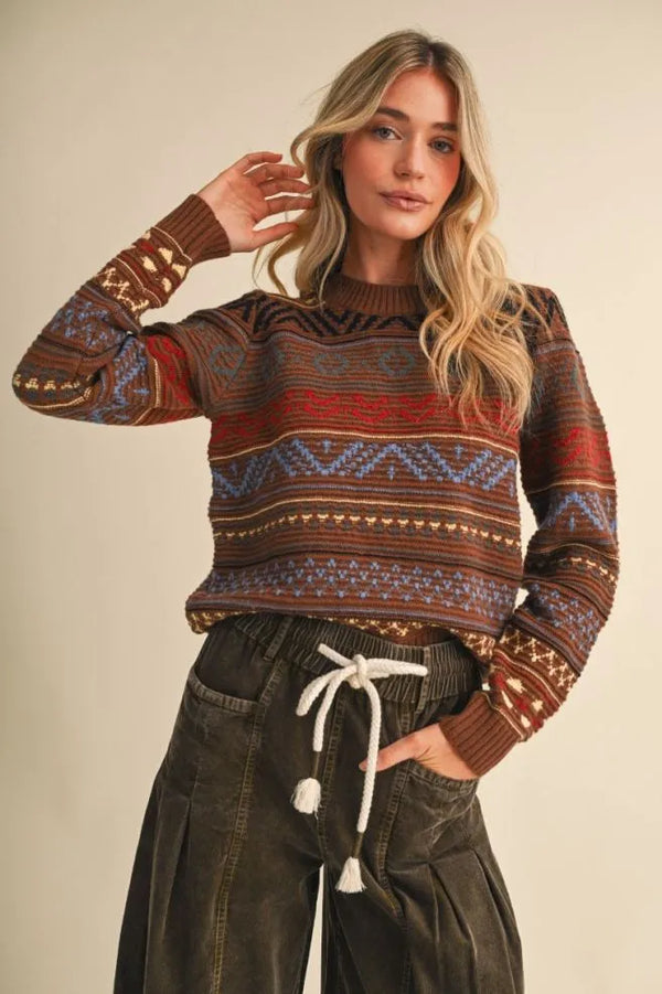 Toffee Colorful Geometric Knit Sweater