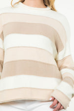 Beige/Tan Striped Pattern Knit Sweater