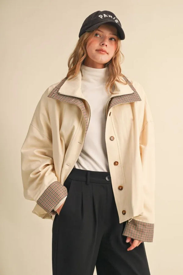 Oat Milk Bubble Hem Houndstooth Coat