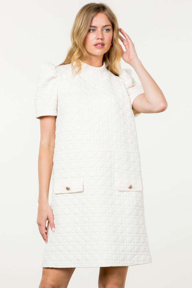 Cream Short Sleeve Textured Dress