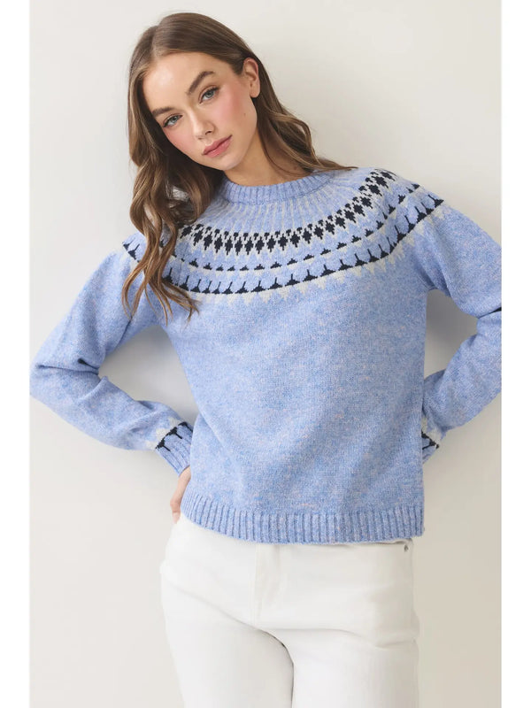 Northern Style Pattern Knit Sweater | Light Blue