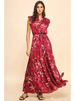 Satin Print Maxi Dress - Deep Pink