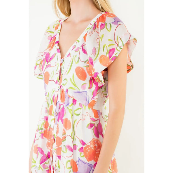 Short Sleeve Floral Patterned Dress