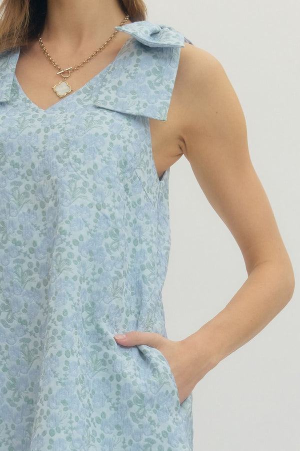 Blue Floral Sleeveless Mini Dress