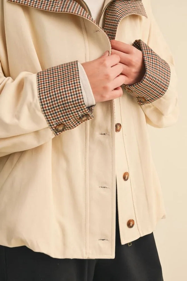 Oat Milk Bubble Hem Houndstooth Coat