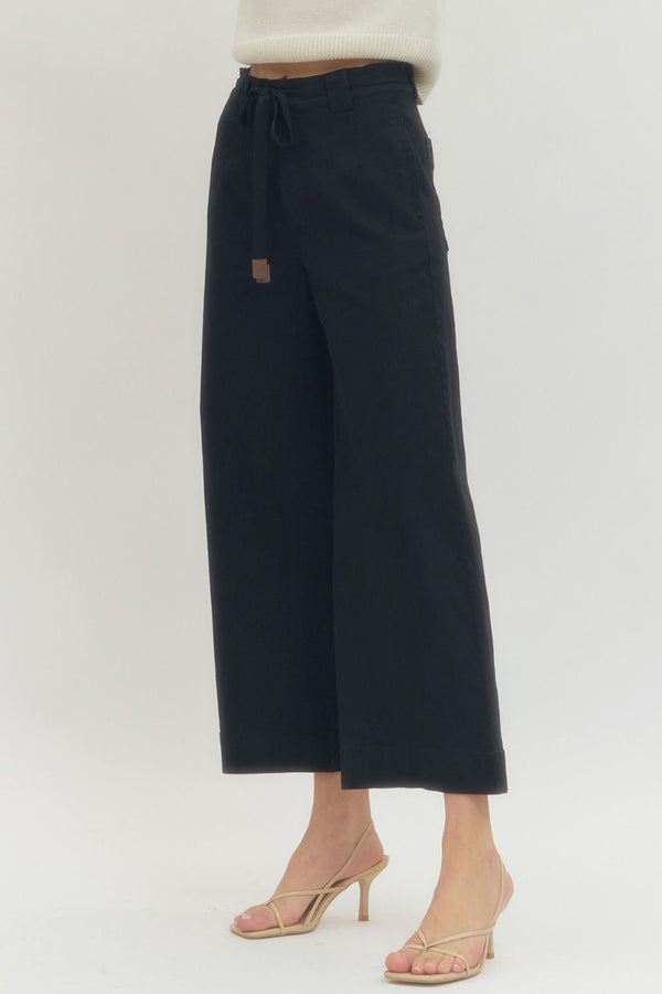 Solid Black Wide Leg Pants w Drawstring