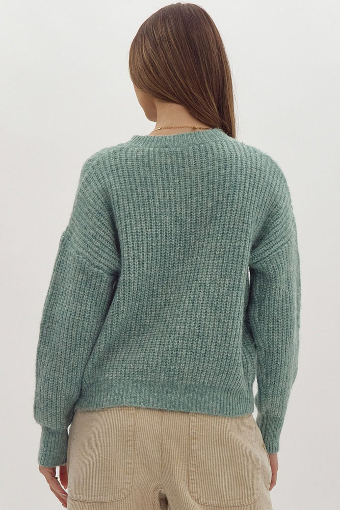 Jade Green Cable Knit Sweater.