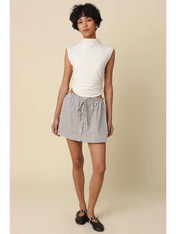 Kristina Gingham Front-Tie Mini Skirt | Cream Black