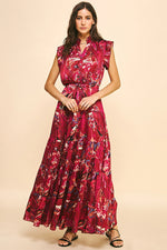 Satin Print Maxi Dress - Deep Pink