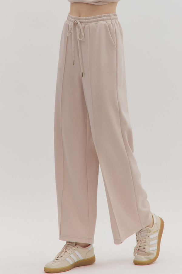 Almond Wide-Leg Pants w Drawstring