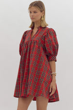 Red Plaid V-neck Mini Dress