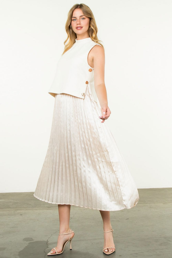 Pleated Skirt Dress - Cream