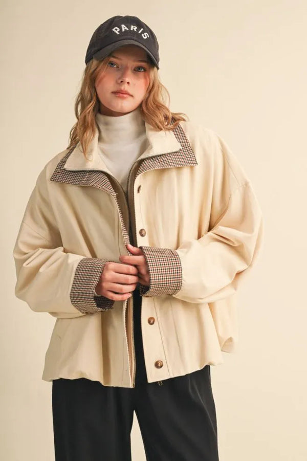 Oat Milk Bubble Hem Houndstooth Coat