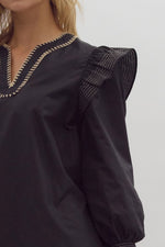 Black Ruffle Puff Sleeve Top