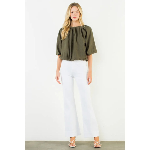 Short Sleeve Olive Loose Top