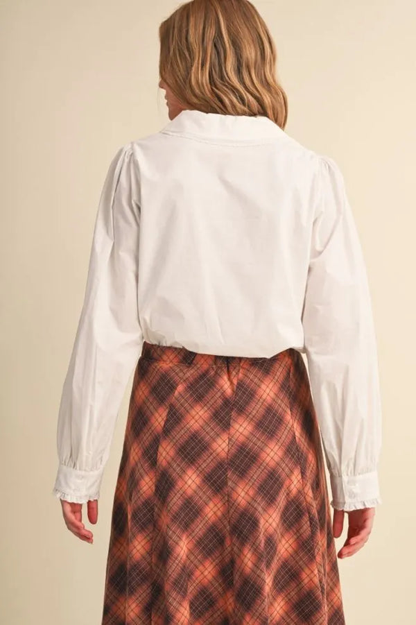 Off White Button Up Top with Scalloped Trim