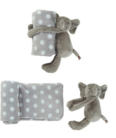 Plush Animal w/ Polka Dot Blanket